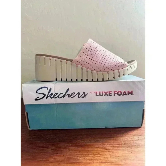 Skechers Shoes - Skechers Womens Urban Escape Luxe Foam Pink Perforated Wedge Sandals Size 11